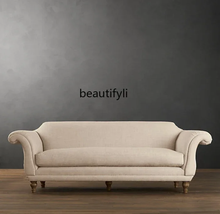 

ss1001 American country French retro hotel fabric sofa linen single double triple fabric living room sofa