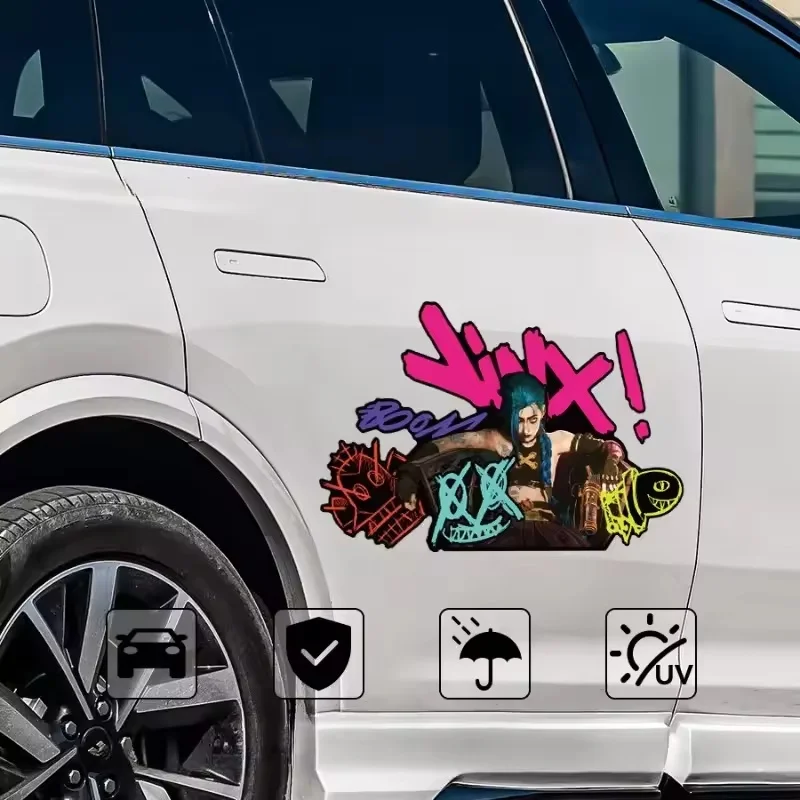 Adesivo Refletivo de Graffiti Arcane Jinx para Carro, Decalque para Vidro de Motocicleta Elétrica, Acessório de Decoração para Veículos de Anime e Jog
