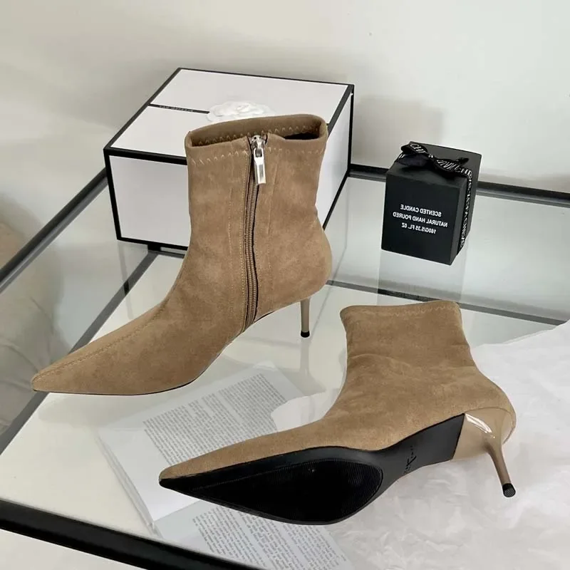 Eilyken sexy dünne niedrige Absätze spitze Zehen Stiefeletten Frau Party Schuhe Mode Frühling Herbst Reiß verschluss prägnante kurze Stiefeletten