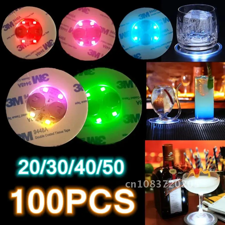 10-100Pcs LED Coaster Luminous Bottle Stickers Lights 6cm Lamps for Xmas Bar KTV Wedding Party Cocktail Drink Cups Vase Decor