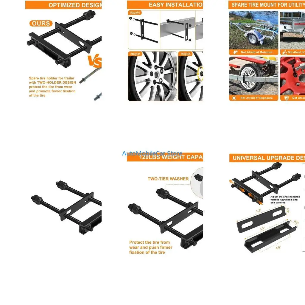 G8TE Adjustable Spare Wheel Holder Extended Rectangular Backplate for Boats Trailers