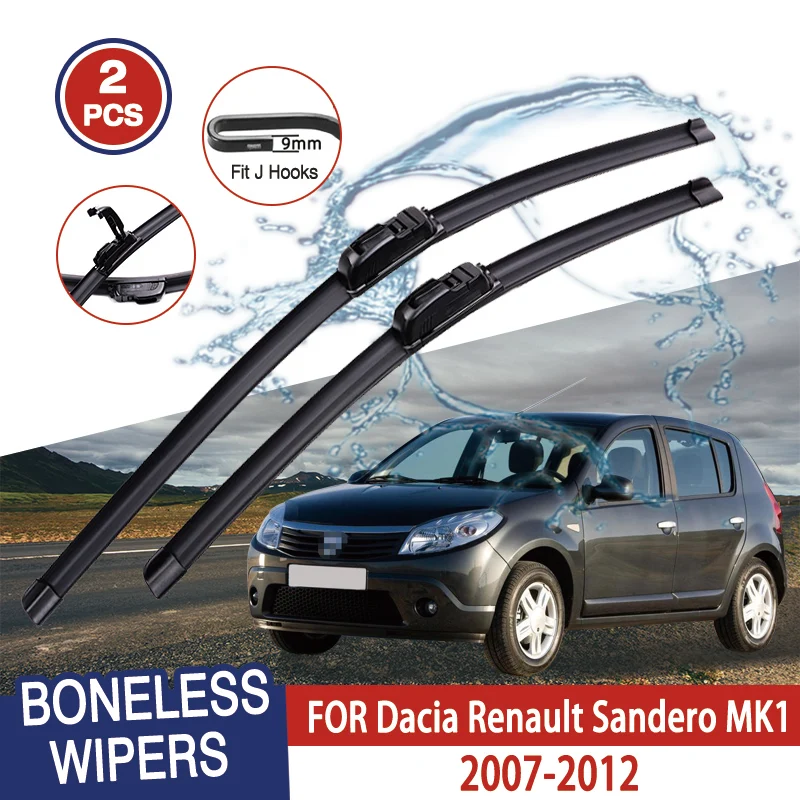 For Dacia Renault Sandero MK1  2007-2012 Car Windshield Wiper U-type Soft Rubber Frameless Bracketless Car Wipers 21\