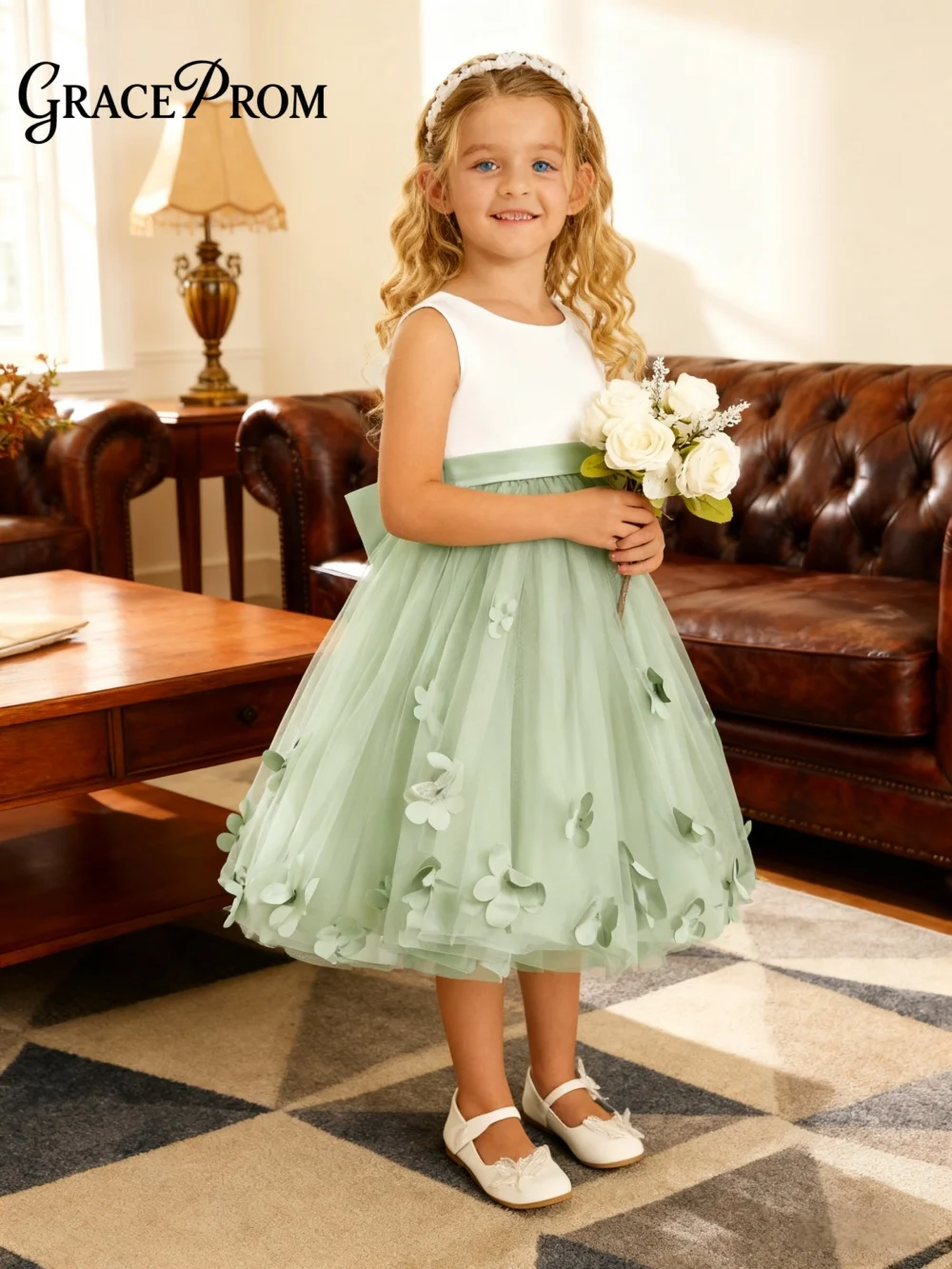 

Romantic 3D Flower Girl Dress Trendy Sleeveless Tulle Girls' Campus Dress 2026 Fashion A-Line Floor-Length Party Gown Customized