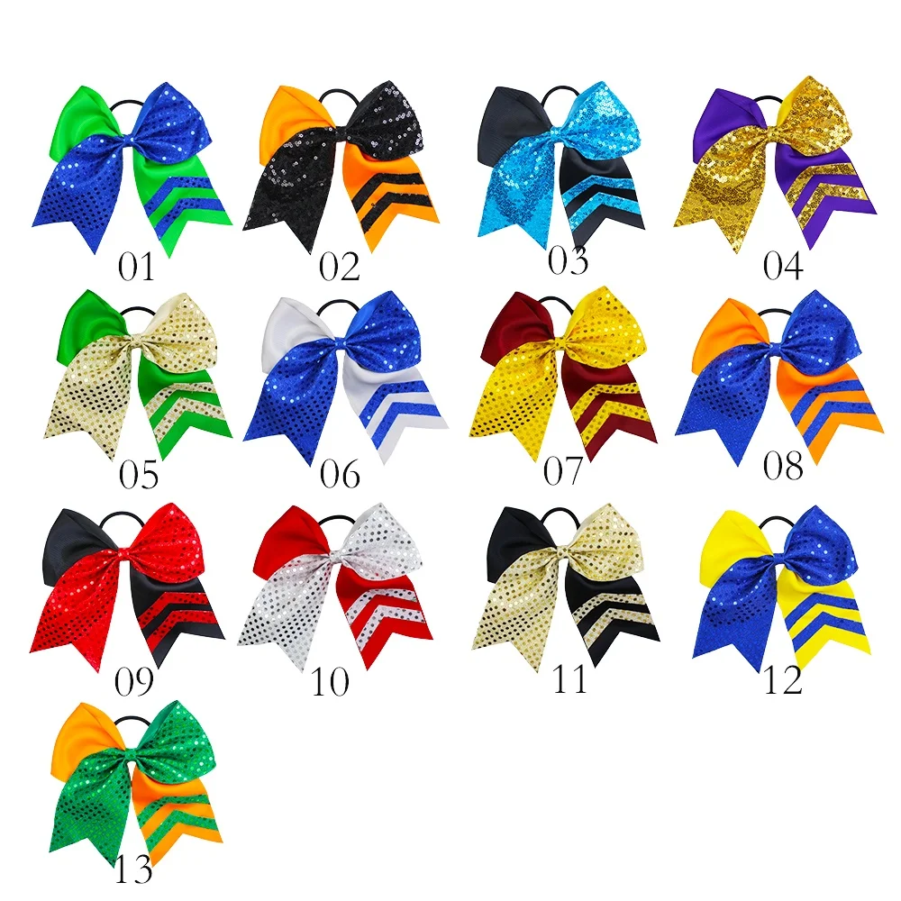 

20pcs/Lot 8" Wholesale Student's Cheerleading Team Bows Handmade Cheerleader Ponytail Holder Glittery Bling Hairband