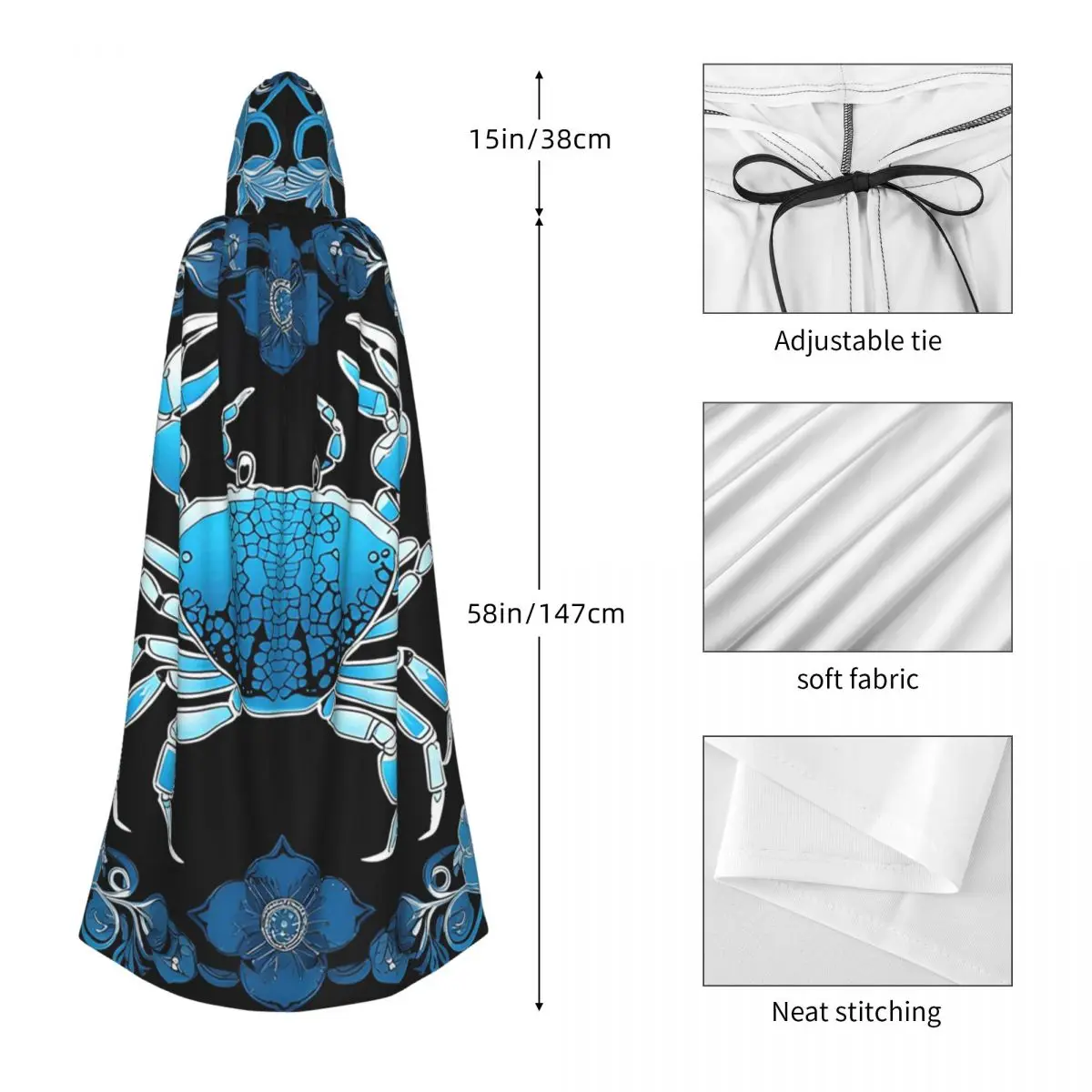 がんの星座ロングフード付きマント魔女中世コスチュームコスプレケープハロウィンヴァンパイア大人ユニセックス