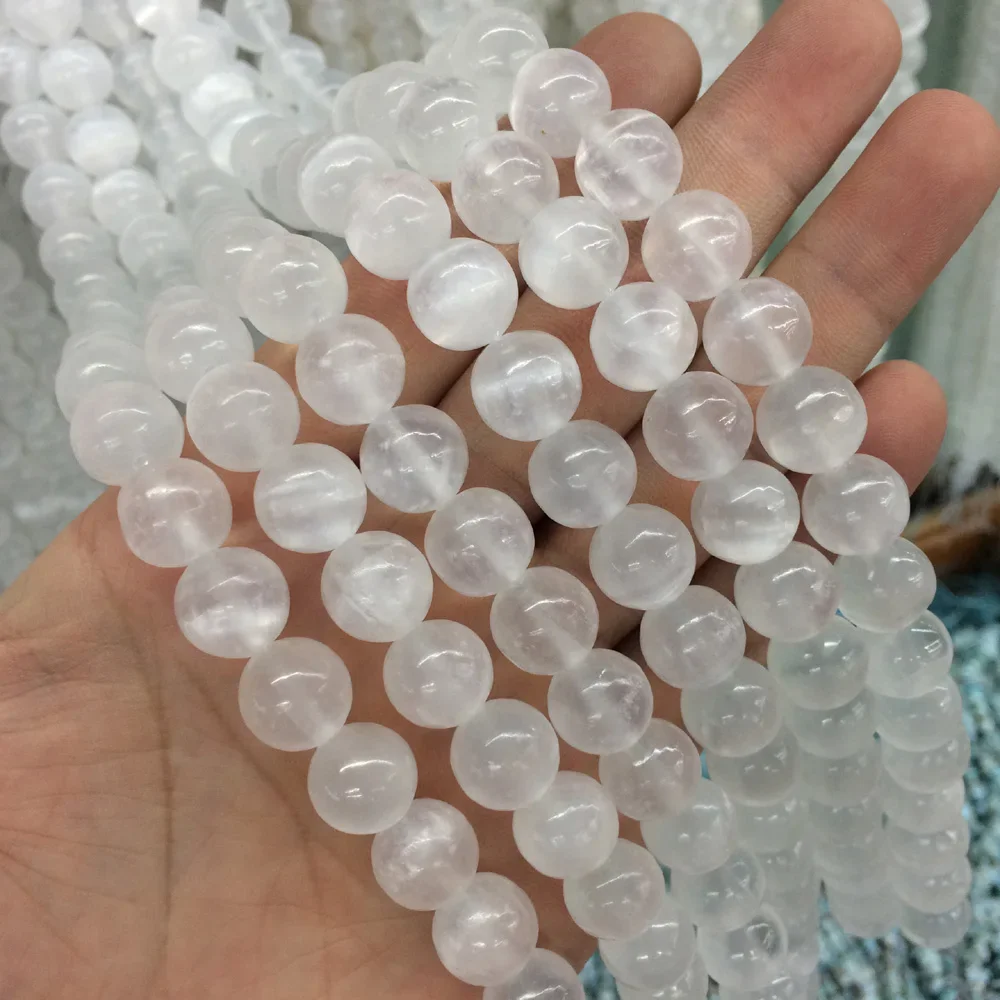 New Round Natural Calcite / Selenite Stone Beads Natural Stone Beads DIY Loose Beads for Jewelry Making Strand 15\