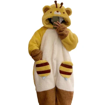 Robe de nuit à capuche pour femme, équation de dessin animé, animal, accent d'abeille, cosplay, chaud, épais, glouton, vêtements de nuit, vêtements d'intérieur, mignon, hiver