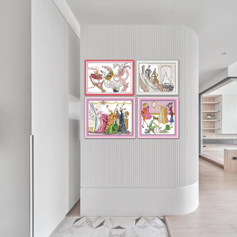 Joy Sunday Beautiful Women Cross Stitch Kit, The Dance of Hat Dancing Party Fashion Show, Happy Shopping, K503, K571, K683, K819