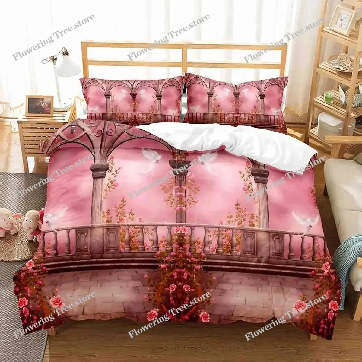 

Luxury Floral Duvet Cover Single Twin King Queen Size Geometric Bedding Set Microfiber Comforter Cover for Girl Teen Adult Room