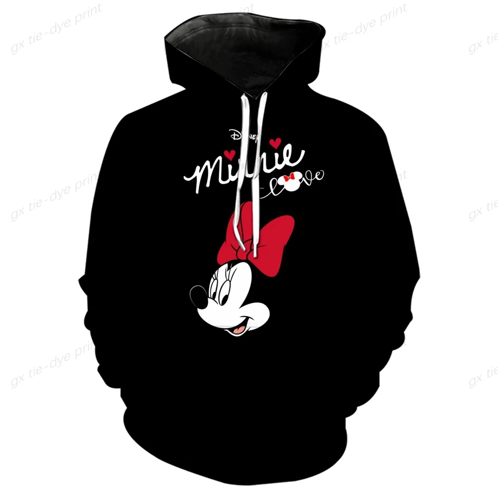 2024 New Disney Women Hoodies Mickey Mouse Harajuku Oversized Hoodie Cartoon Sleeve Tops Fashion Pockets Hooded Sweaters Female