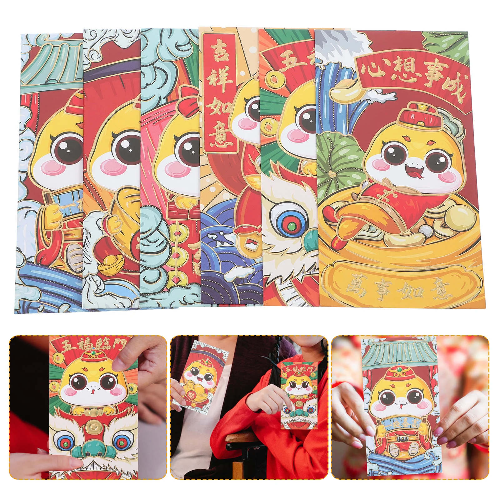 

6 Pcs Chinese New Year Red Envelopes Cardstock Wedding of The Dragon Happy Party Supplies