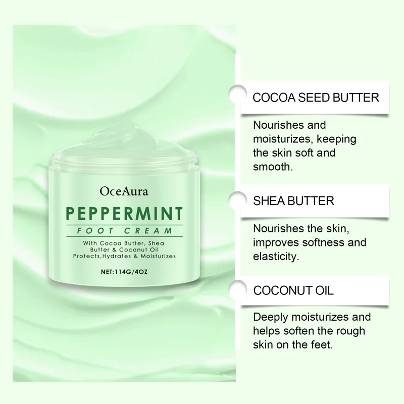 PepperMint Fußcreme, Anti-Trocknung, Rissreparatur, Hand- und Fußmaske, feuchtigkeitsspendend, Aufhellung, Entfernung abgestorbener Haut, Peeling-Creme, Pflege