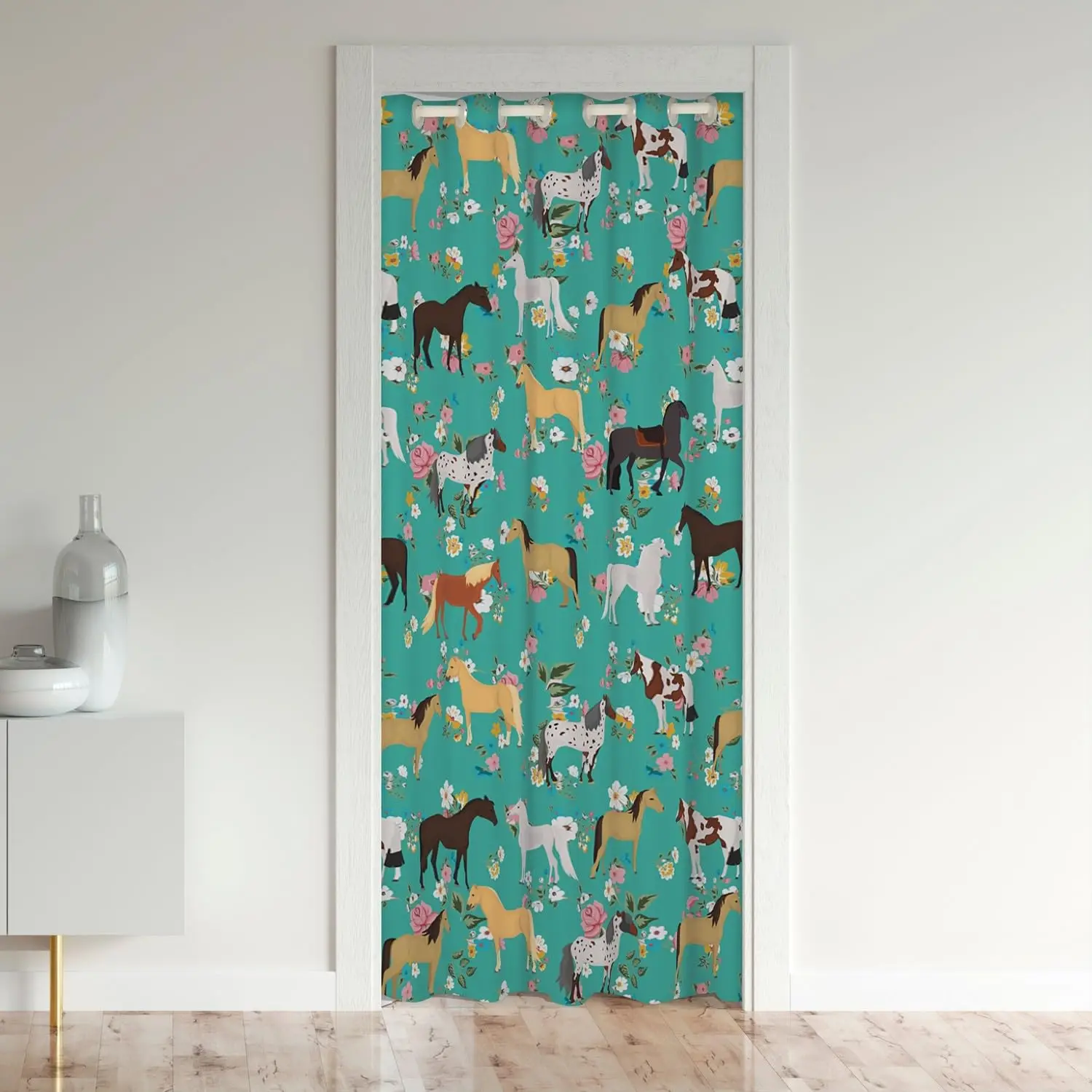 

Horse Animal Cartoon Print Door Curtains Doorway Closet Curtain for Bedroom Living Room Sunscreen Grommet Window Treatments