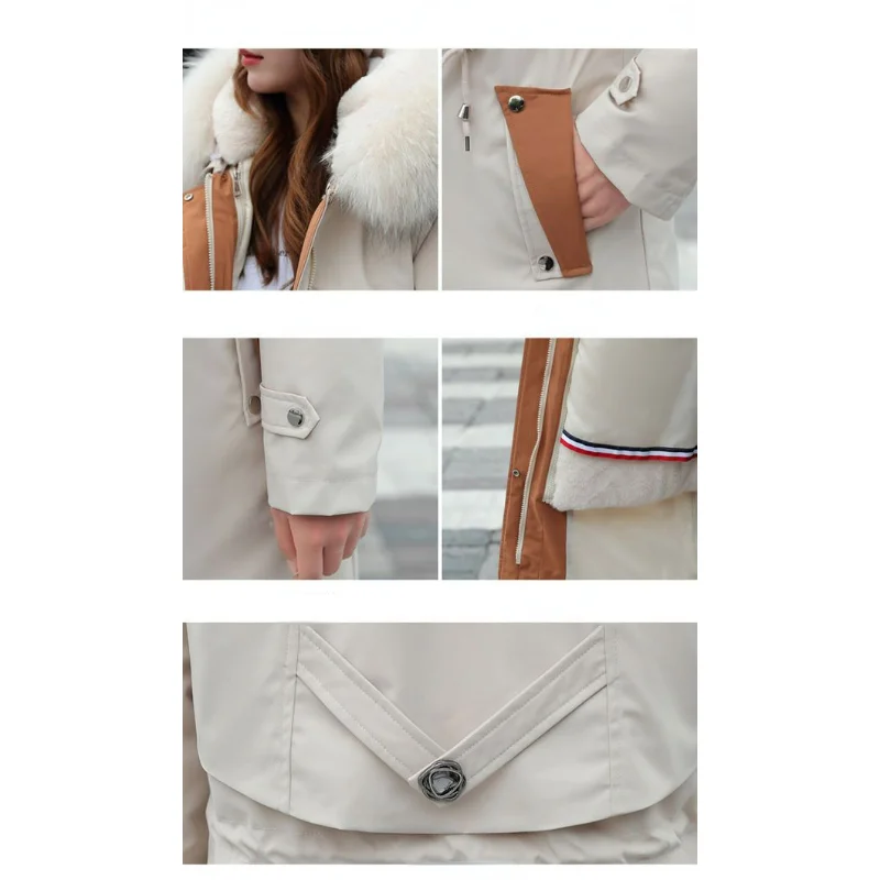 2023 New Women Cotton Coat Winter Jacket Female Mid Length Version Parkas Warm Thick Outwear Artificial Fur Collar Overcoat