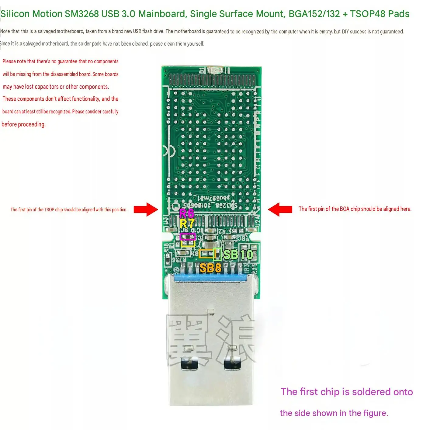 Silicon Motion SM3268 dual-sided USB flash drive controller board,USB 3.0 interface,circuit board,G2 board type,4CE