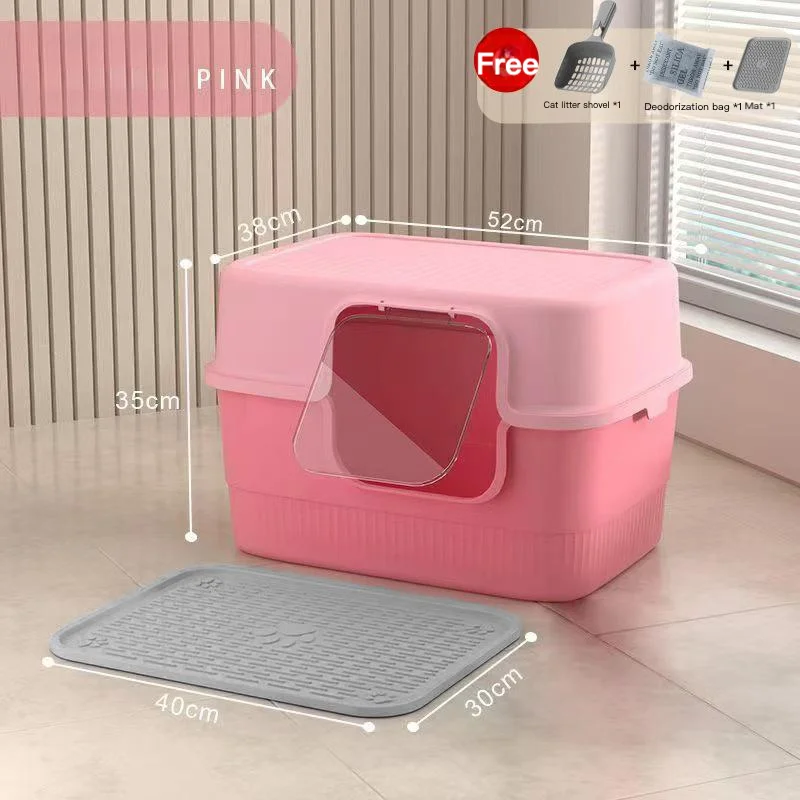 La grande caja de arena cerrada para gatos viene con cuchara, desodorante y estera para un fácil limpieza de inodoro para gatos cubierto