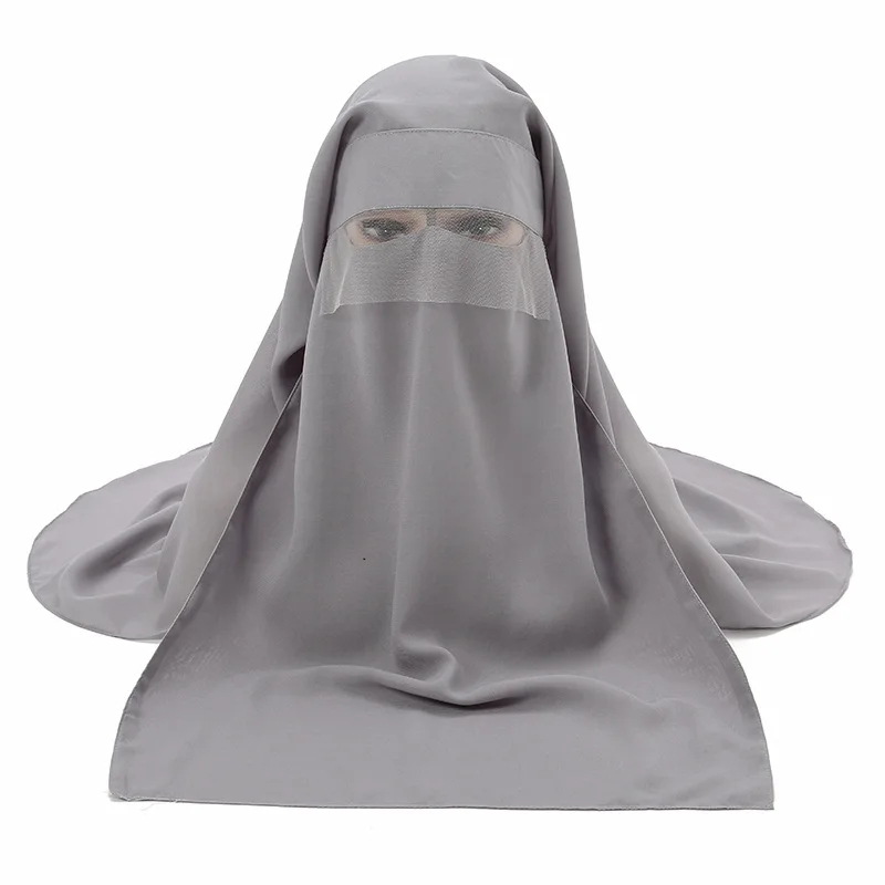 H225 Three Layers Chiffon Fabric Niqab Tie back Face Mask Cover Muslim Hijab Scarf Headscarf Turban Cap Bonnet