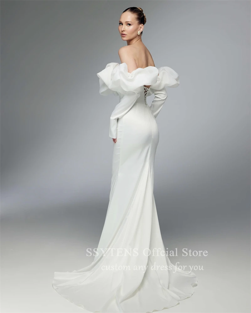 Luxury Wedding Dresses with Long Sleeves Off the Shoulder Civil Bridal Gowns for Women Flowers 3D Ruched Custom Made Bride Dress