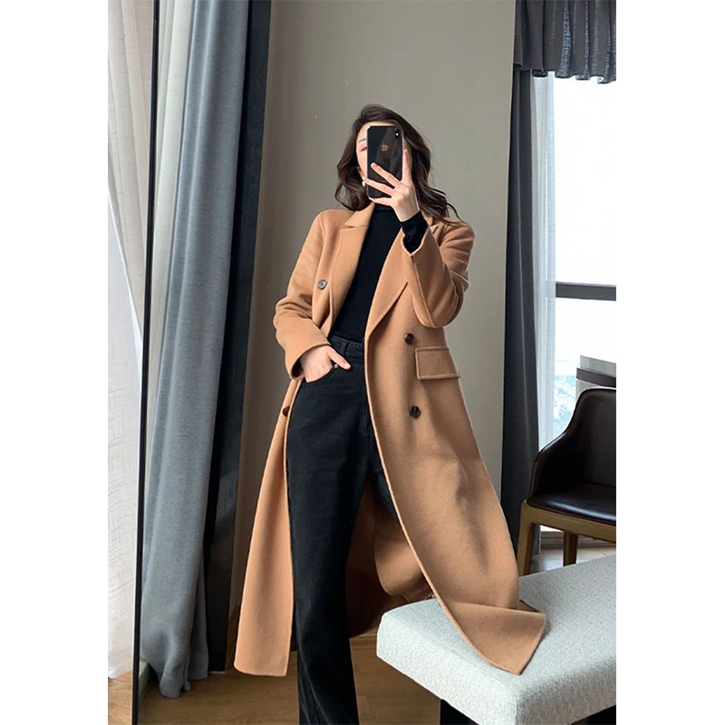 M-3Xl Long Trench Coat Women Streetwear Double Breasted Wool Coat Korean Plus Size Windbreaker Outwear Winter Woolen Overcoat