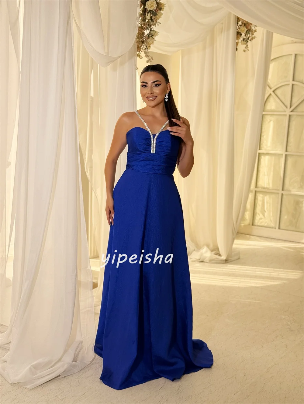 Abiti lunghi personalizzati di alta qualità classici con paillettes pieghe a trapezio con cinturino per spaghetti Abiti per occasioni su misura Taglie disponibili Sexy