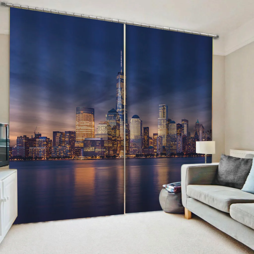 Custom night city scenery curtains 3D Printed Blackout Curtain Window Curtain for Bedroom Living Room Hook Decor