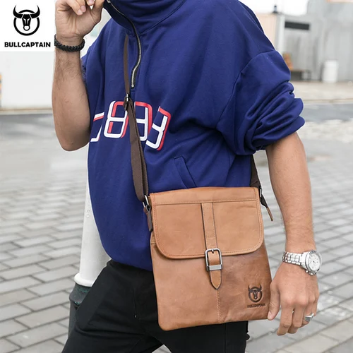 Imagen 2 del producto BULLCAPTAIN Bolso de hombro de cuero para ir al trabajo, bolso de piel de vaca de capa superior multifuncional para hombre, bolso cruzado informal, bolso de mano retro
