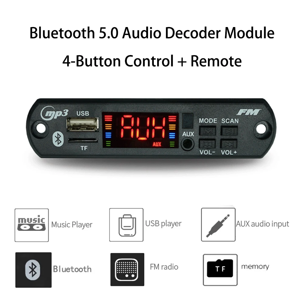 

Bluetooth 5.0 MP3 Decoder Board w/ Color Screen | FLAC/APE Lossless Support | SD/USB/FM Radio | Remote Control | LINE IN