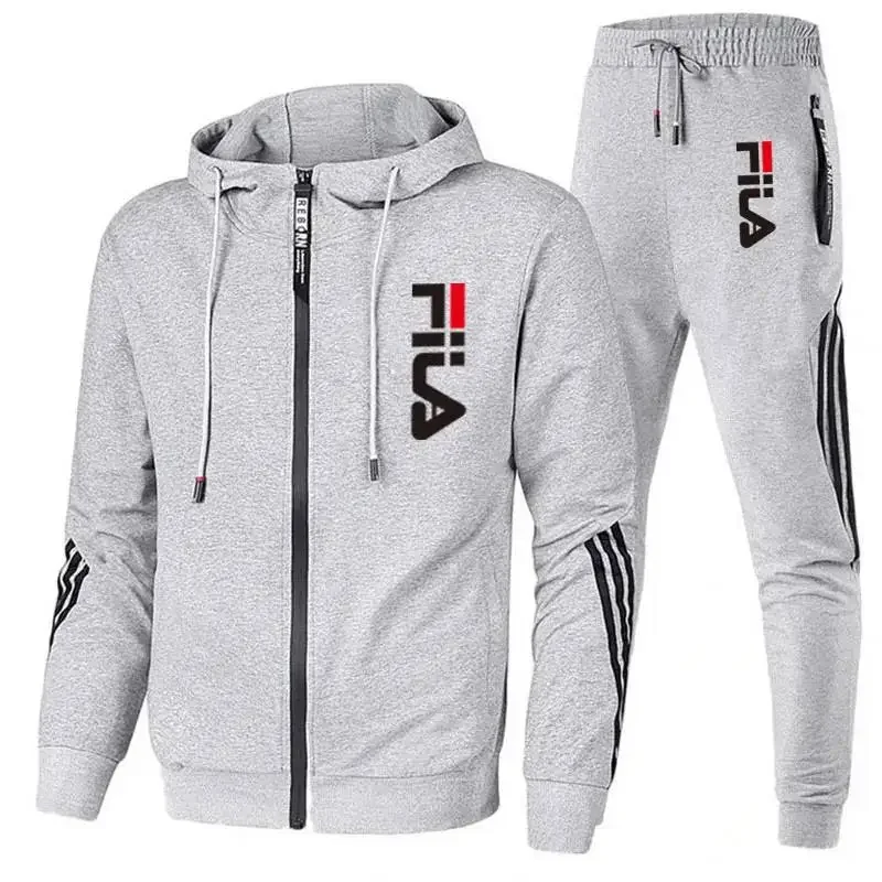 2025 Men's Spring and Fall Outdoor Zipper Jacket + Sweatpants Jogging Set Casual Basketball Fitness Two-piece Set