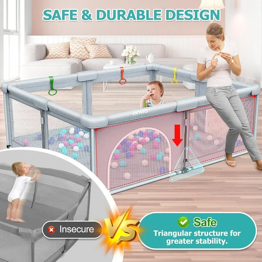 아기와 유아를 위한 접이식 놀이 울타리, 대형 휴대용 놀이 울타리, 안전 공간, 여행용 놀이 공간, 보관 가방 2개 포함