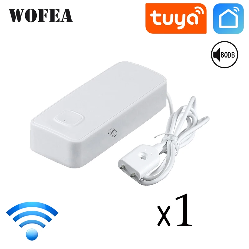 Wofea-Détecteur de fuite d\'eau Wifi, alarme sonore 80dB, capteur de bruit, fonctionne avec Tuyasmart Smartlife, batterie faible