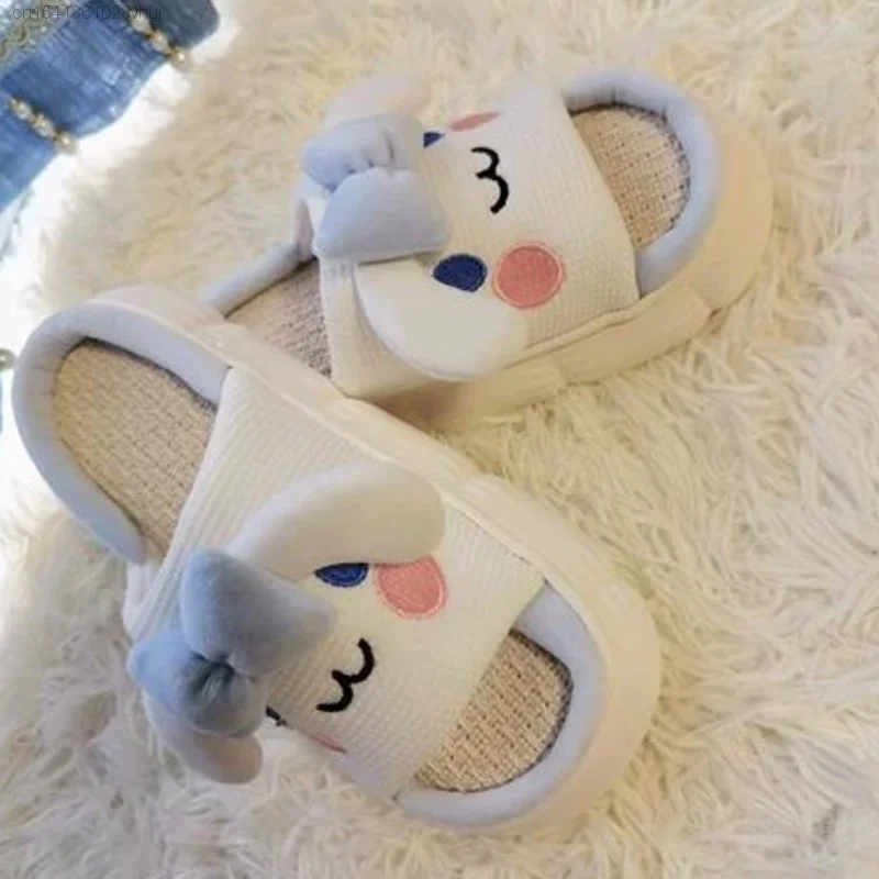 Sanrio Cinnamoroll Linen Slippers For Women Cute Cartoon Thickened Non Slip Sweat Slippers Shoes Casual Home Wear Female Korean