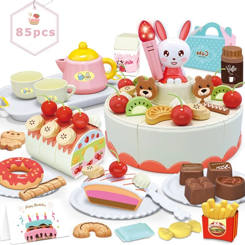 Children\'s Birthday Cake Toys Play Home Afternoon Tea Birthday Party Set Kitchen Toys with Light Music Early Education