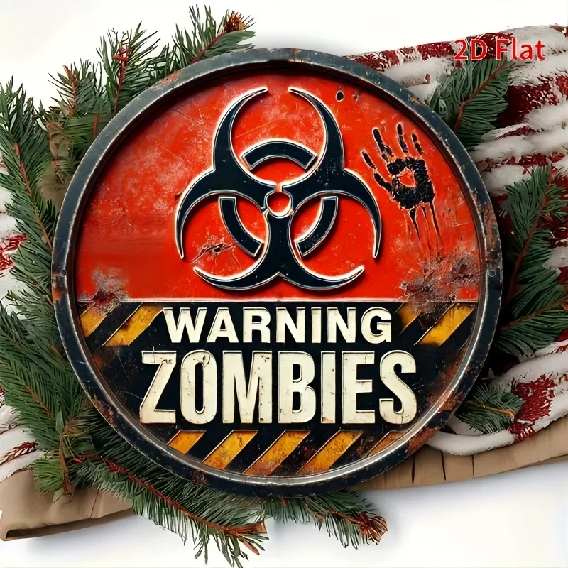 Biohazard Zombie Warning Blood Handprint Tin Sign - Vintage Durable Metal Plaque Wall Decor, Horror Garage Man Cave Bar Wall Art