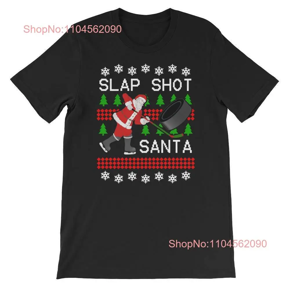 Zabawna koszulka Santa Hockey Brzydka świąteczna koszulka z długim lub krótkim rękawem