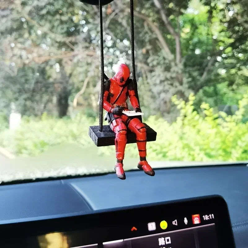 Cartoon Disney Deadpool Car Rearview Mirror Pendant Reading Small Mean Hand Action Figure Car Pendant Cars  Accessory