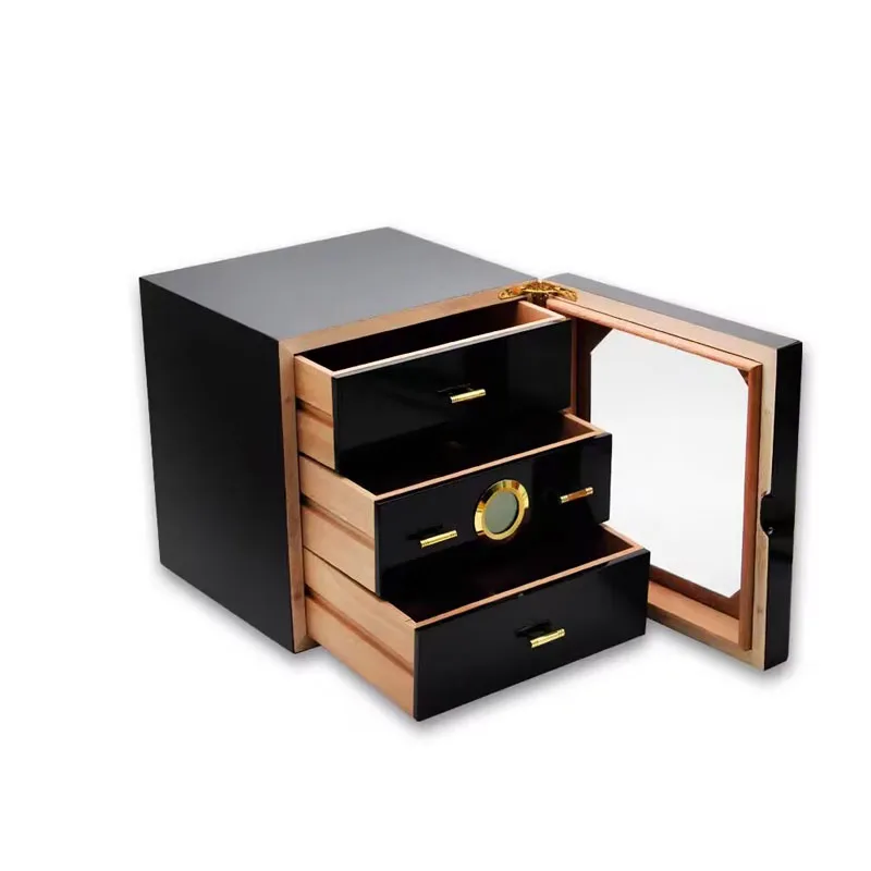 Luxury 3 Drawers Cedar Wood Cigar Box Humidor Cabinet Holder Wooden Smoking Cigar Cigarette Storage Box Hygrometer Humidifier