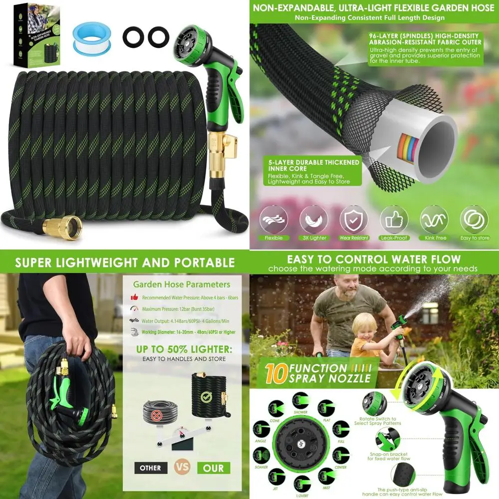 

Ultra Lightweight 75ft Expandable Hose with 10-Pattern Spray Nozzle, Kink-Free and Durable for Outdoor Watering Needs