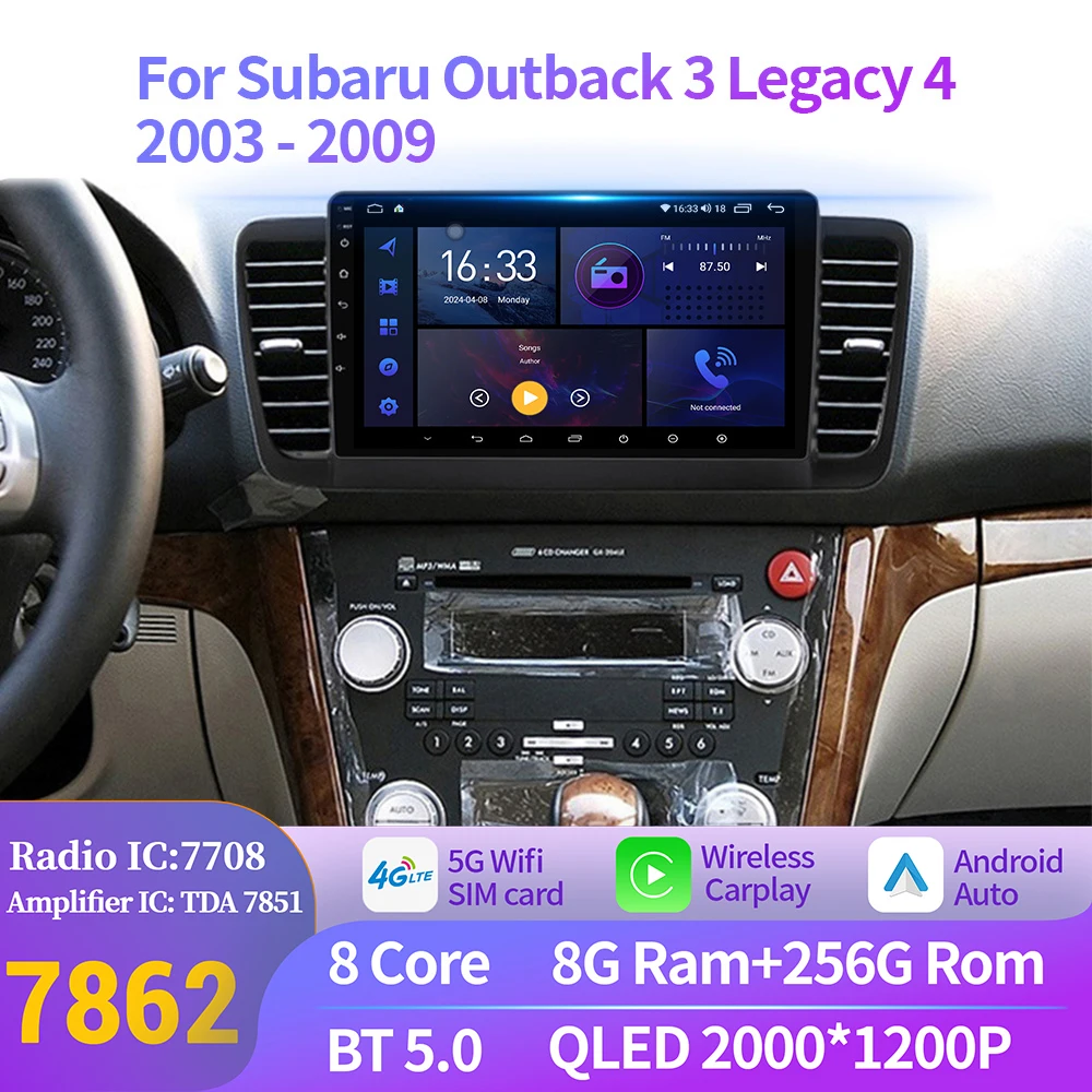 

For Car Radio Multimedia For Subaru Outback 3 Legacy 4 2003-2009 Android 14 Navigation Head Unit 7862S 8G 256G 2K QLED Screen
