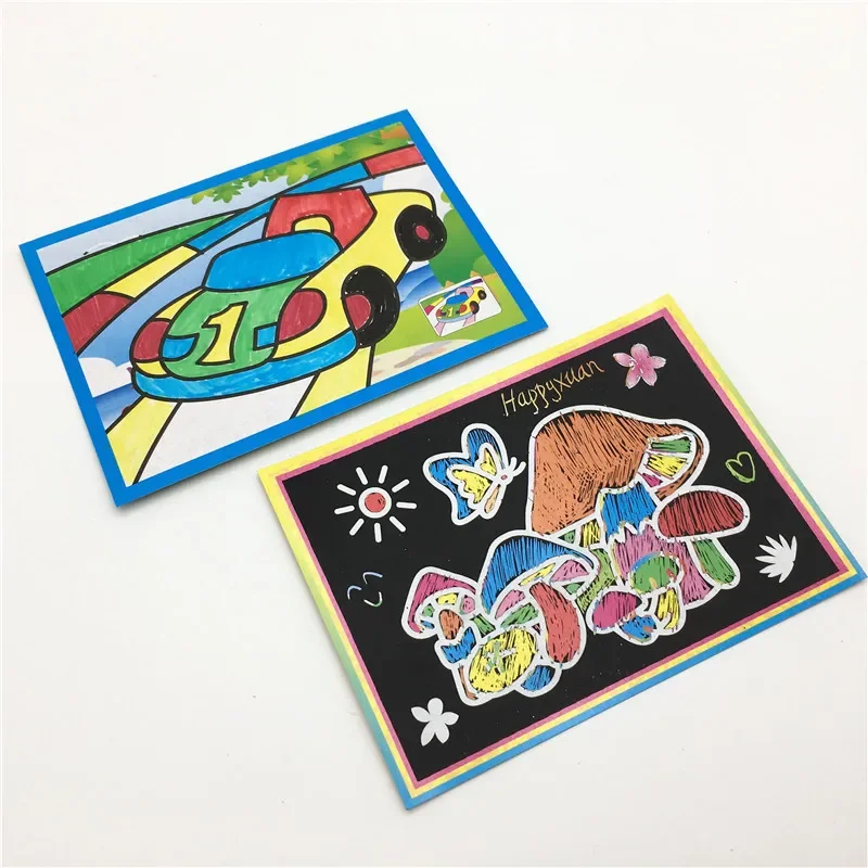 Planche à dessin à gratter magique pour enfants, cartes créatives, autocollants de peinture, jouet éducatif, coloriage, nettoyage pour enfants, 20 pièces par ensemble