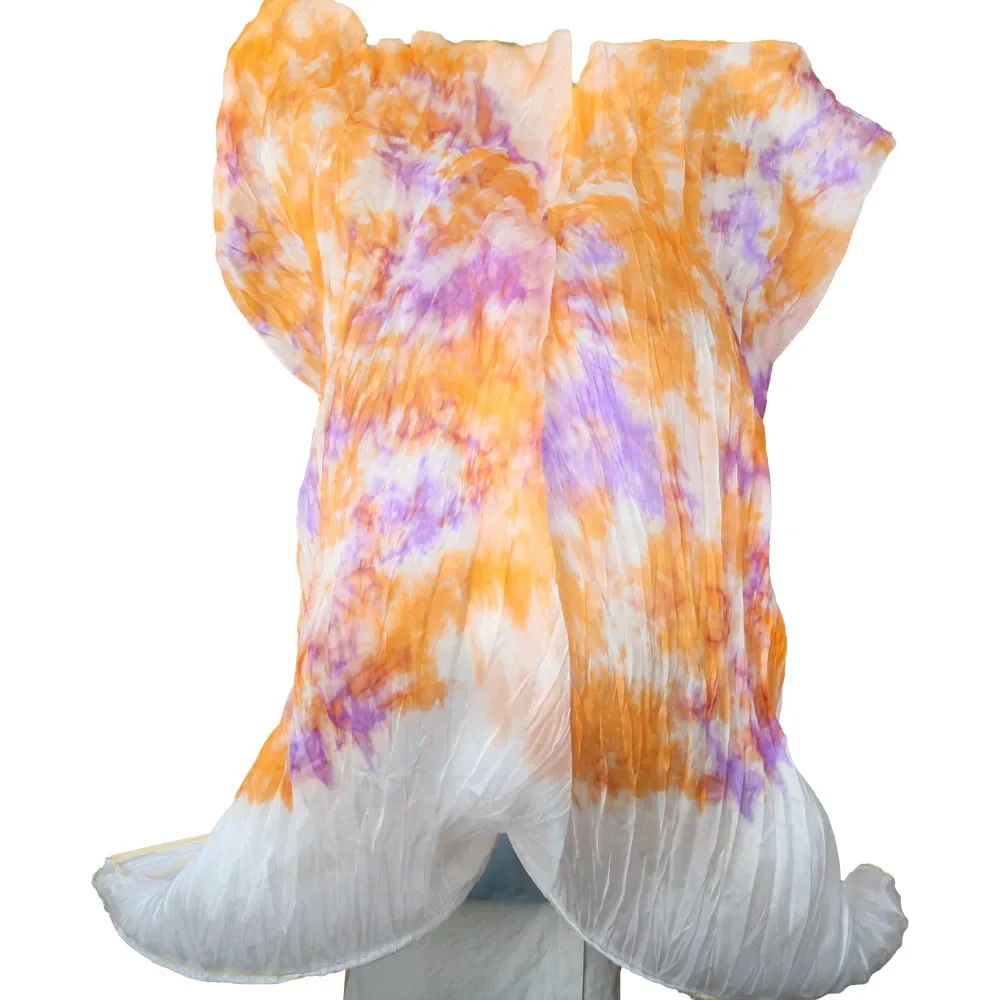 Echte Zijde Dans Fan Buikdans Fan 1 Paar Uitgebreide Fans Handgemaakte Kleur Tie-dye Zijden Fan Moderne Dans Aanpasbare Grootte Fan