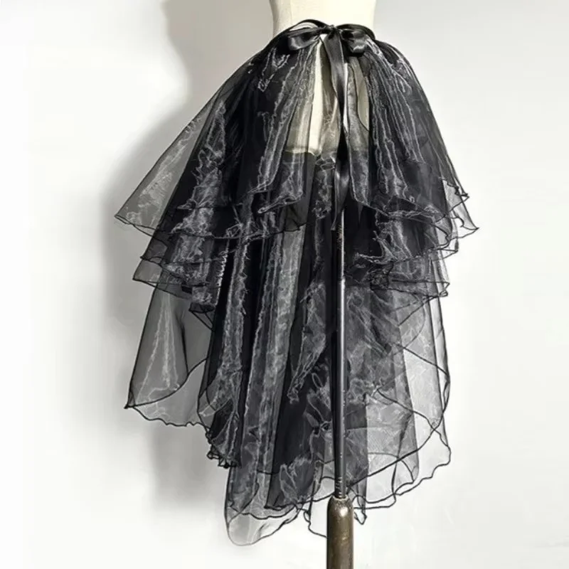 Mesh Skirts For Women Lace-up Design Solid Minimalist Summer Lovely Girls High Waist Thin Fashion Asymmetrical Ins Soft Elegant
