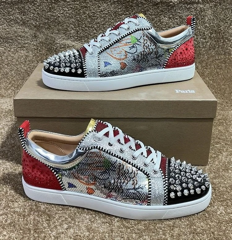 

Rivet Shoes 2026 Viral Trends Colorful Scales Red Sole Shoes Fashion Random Nail Red Baseplate Shoes