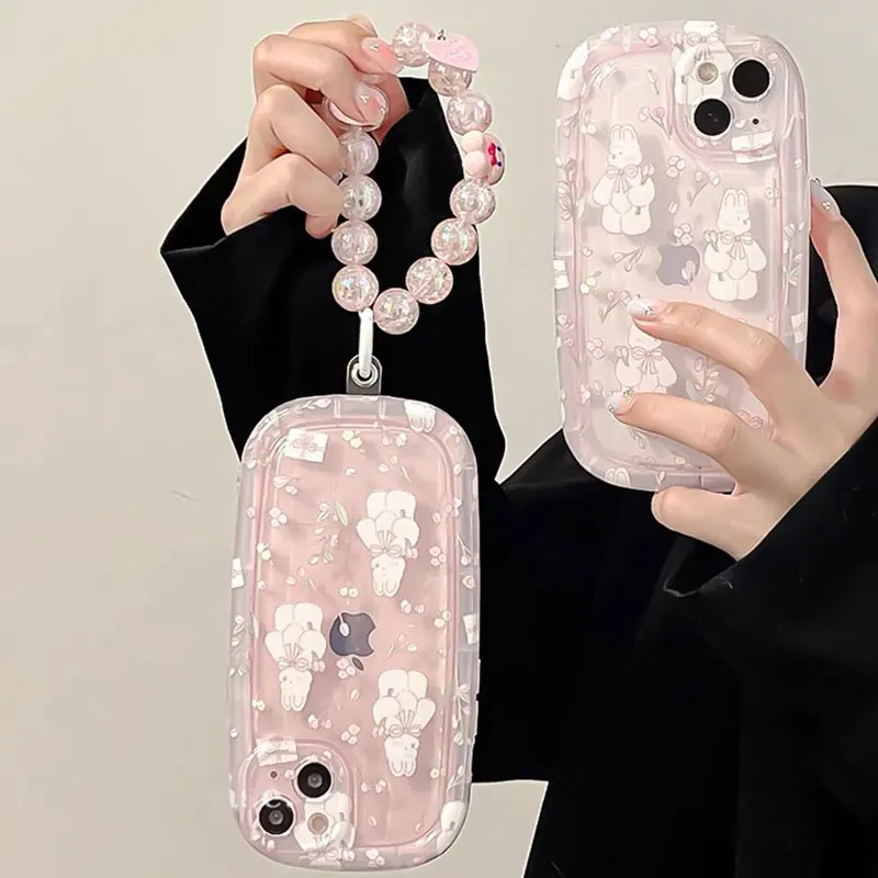 Cartoon Three Pink Rabbits Cute Phone Case For iPhone 15 14 13 12 11 Pro Max XR XS X 7 8  Plus lovely Style Cover Silicone Case