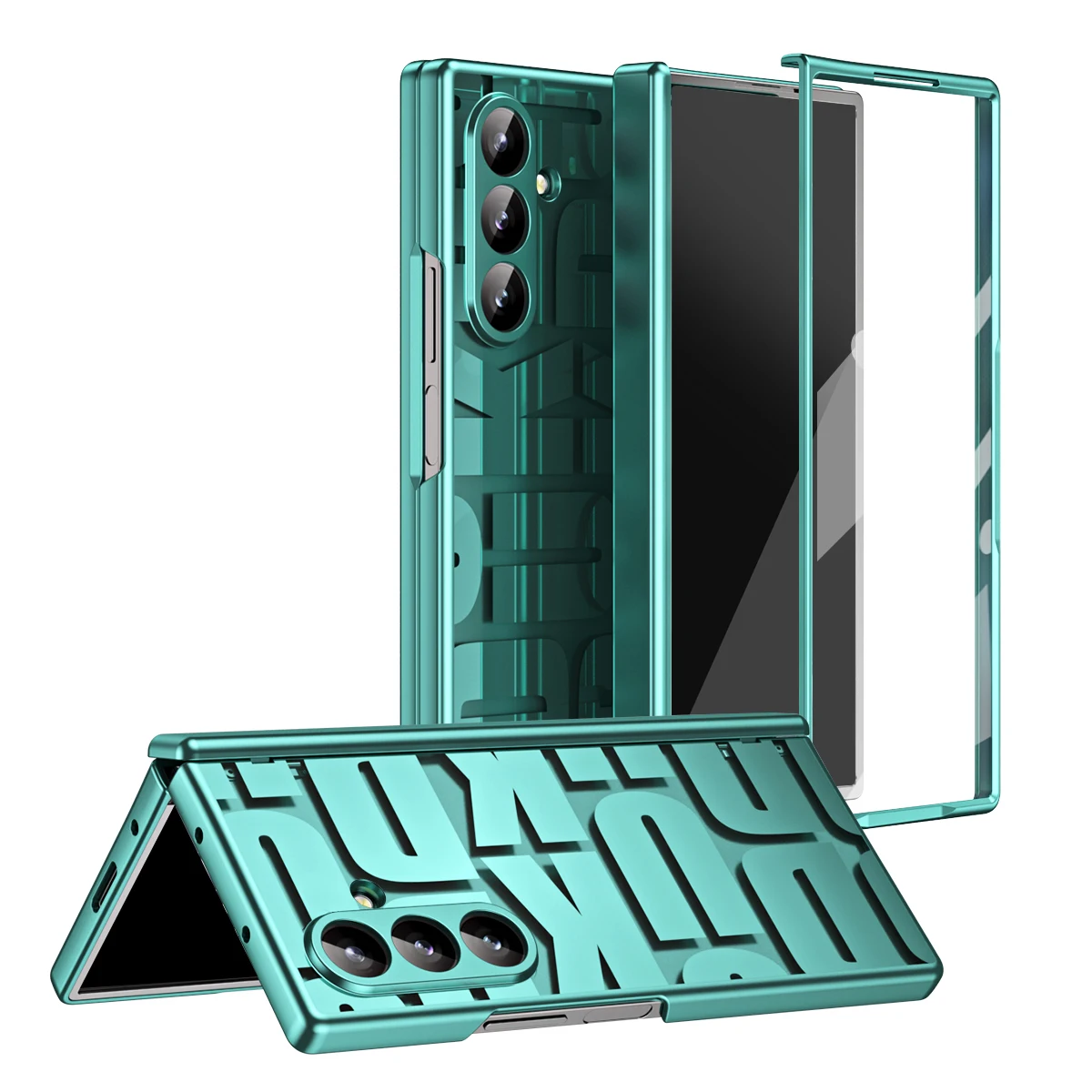 

Fashion Letter Electroplated Hard PC Back Cover Case For Samsung Galaxy Z Fold 7 6 5 4 3 2 with Glass Screen Film