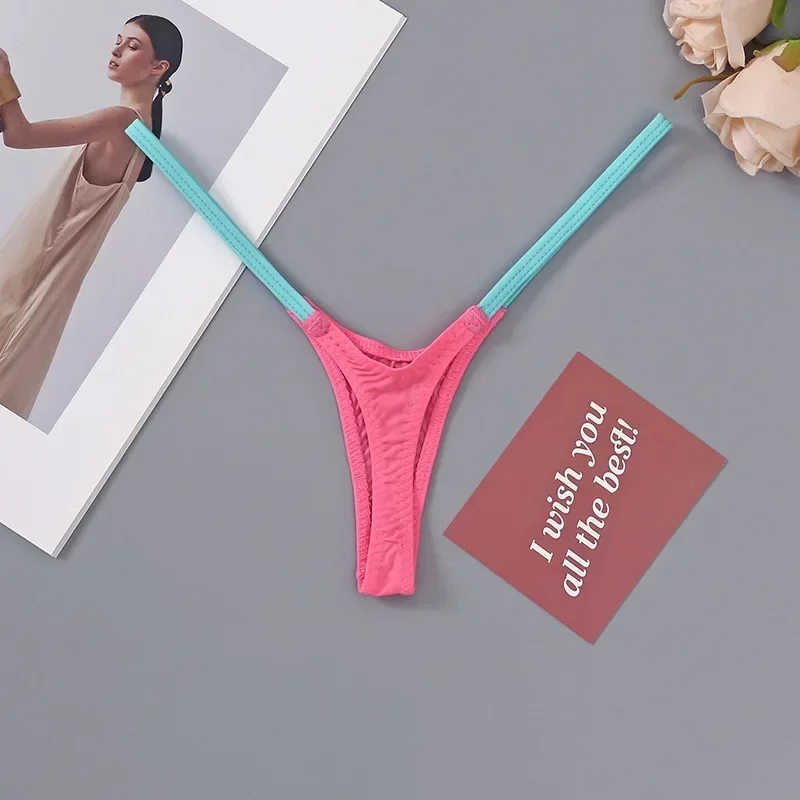 Womens T Back Thong Sexy Women Underwear Low Waist Multi-color Stitching Elastic T Pants Thin Straps Lencerias Sexy Lingerie