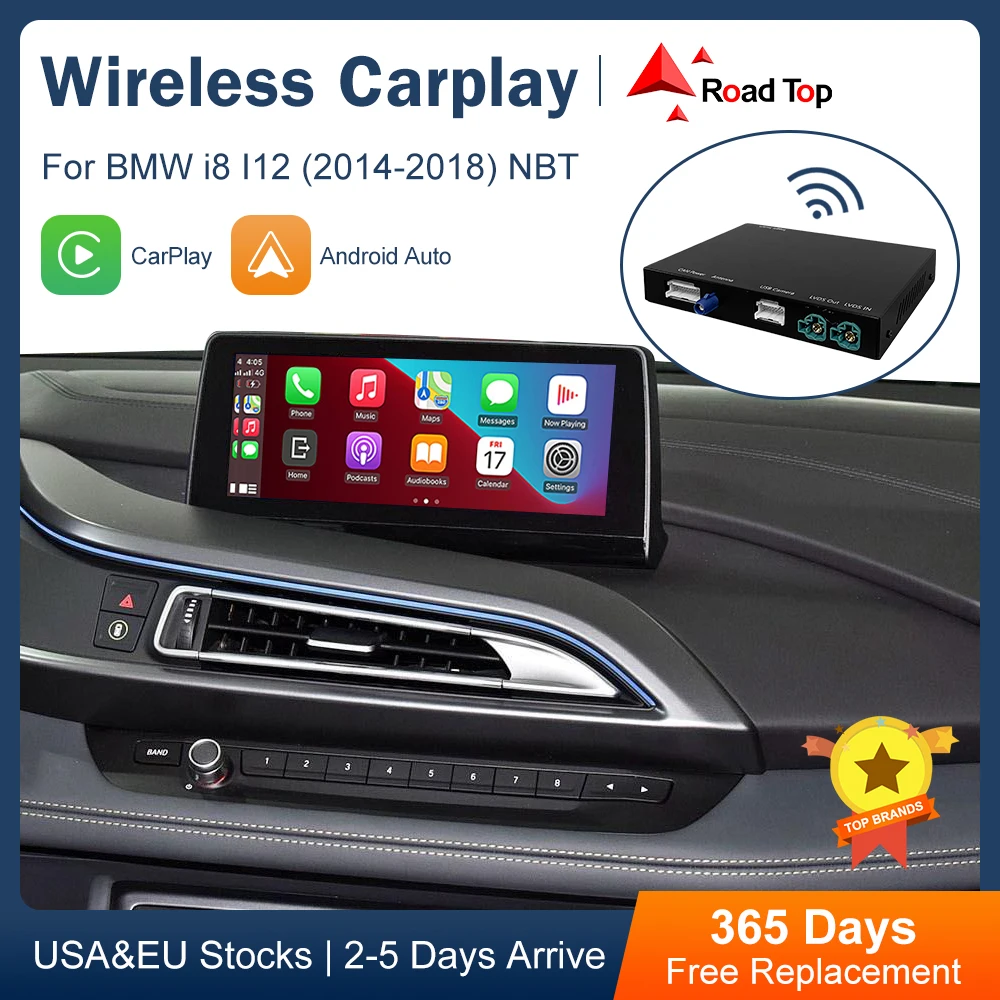 Road Top Wireless CarPlay for BMW i8 I12 NBT System 2014-2018 with Android Auto Interface Mirror Link AirPlay Car Play Functions