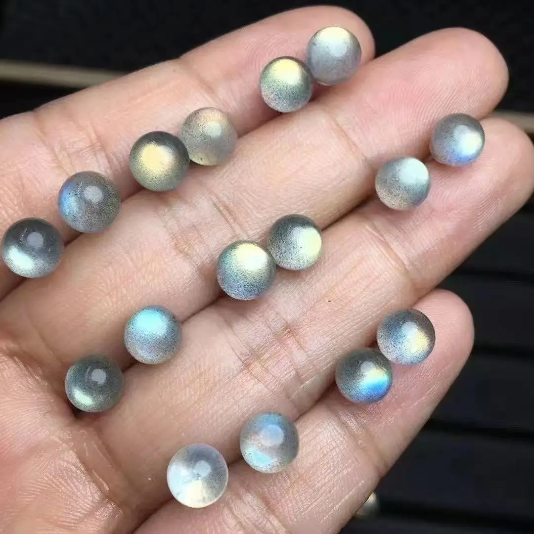 Unit One Pair 925 Silver 7mm To 8mm Natural Rainbow Labradorite Healing Crystal Ball Shape Earrings For Meditation