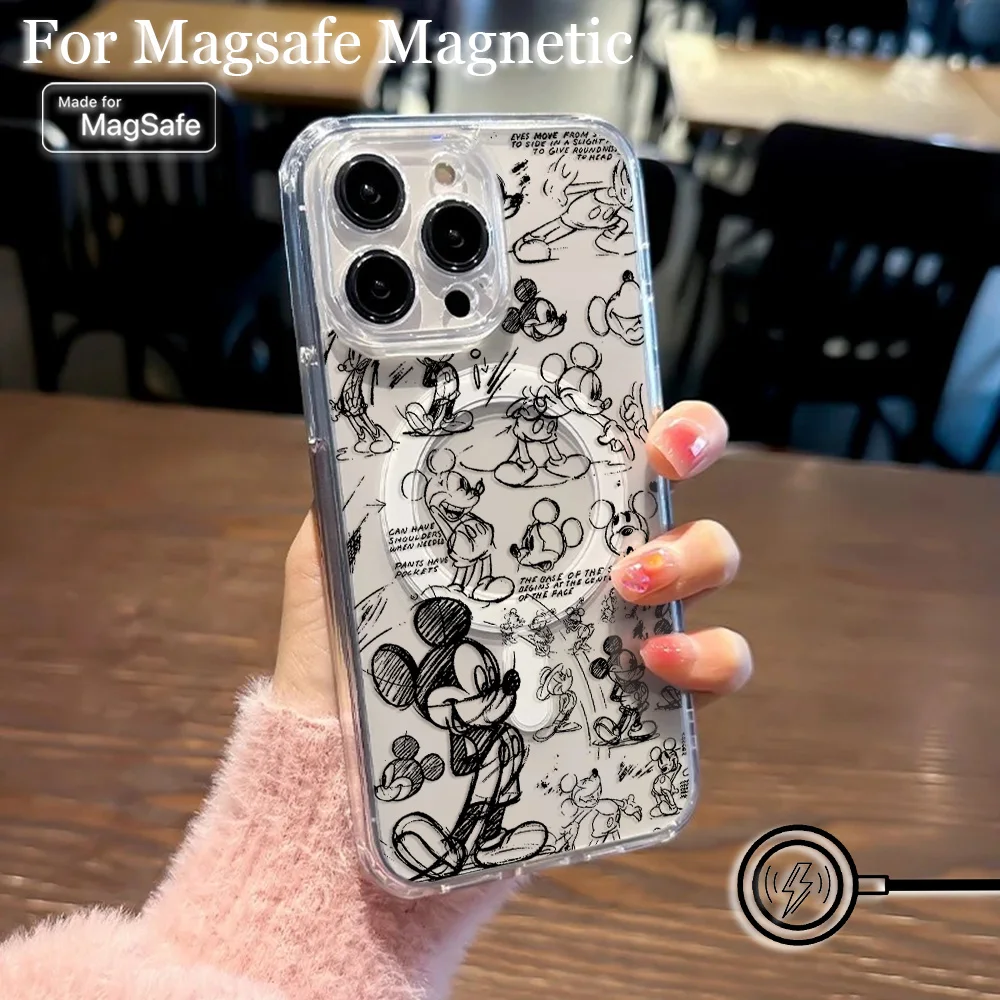 Cute Art Graffiti Mickey Mickey Magsafe Magnetic Phone Case for iPhone 16 15 14 13 12 11 8 7 Plus Pro Max X XR XSMax Clear Cover