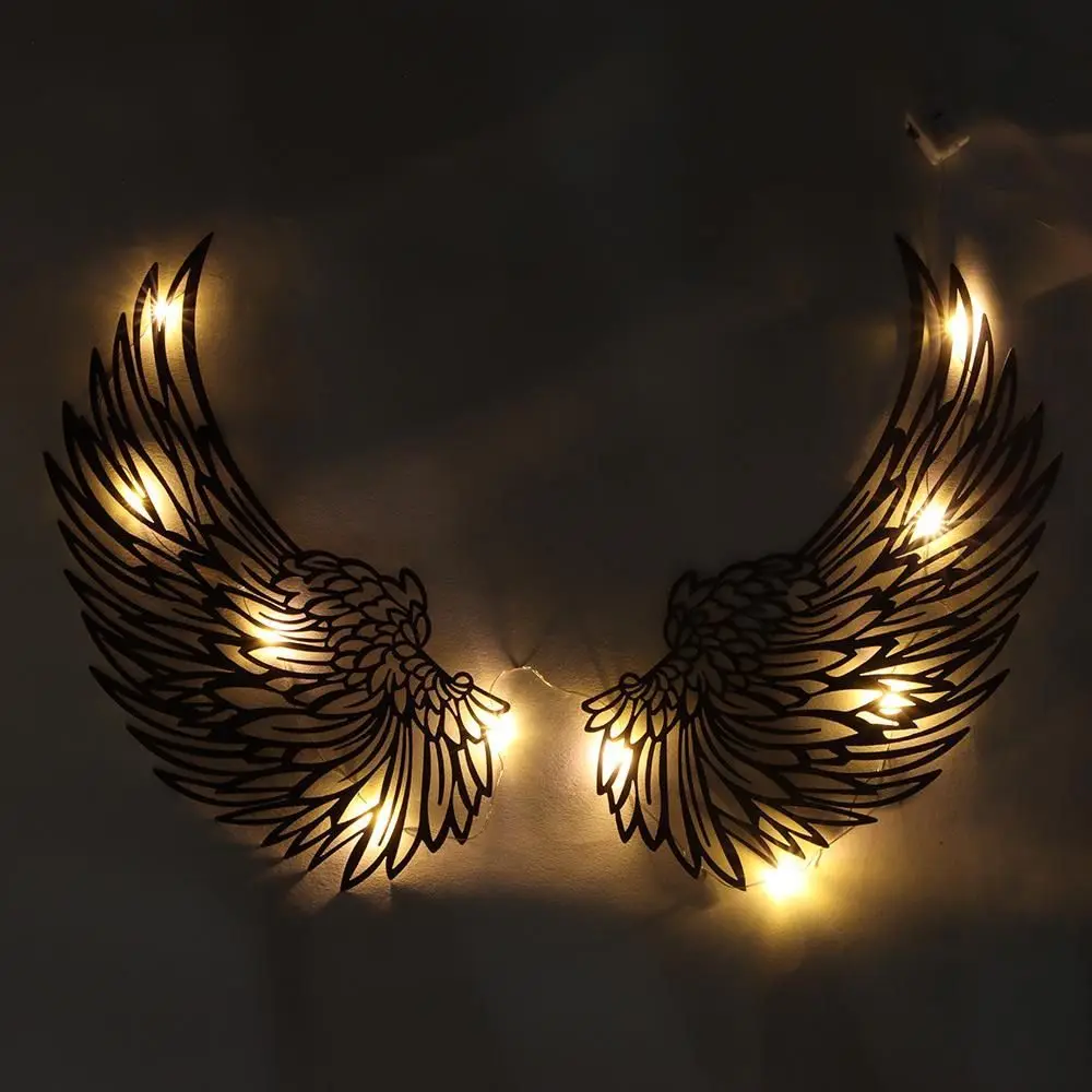 New Iron Angel Wings Wall Decor Integrated Lights Wall Mounted Decorative Wall Art Sculpted Wall Hanging Decor Home Decor