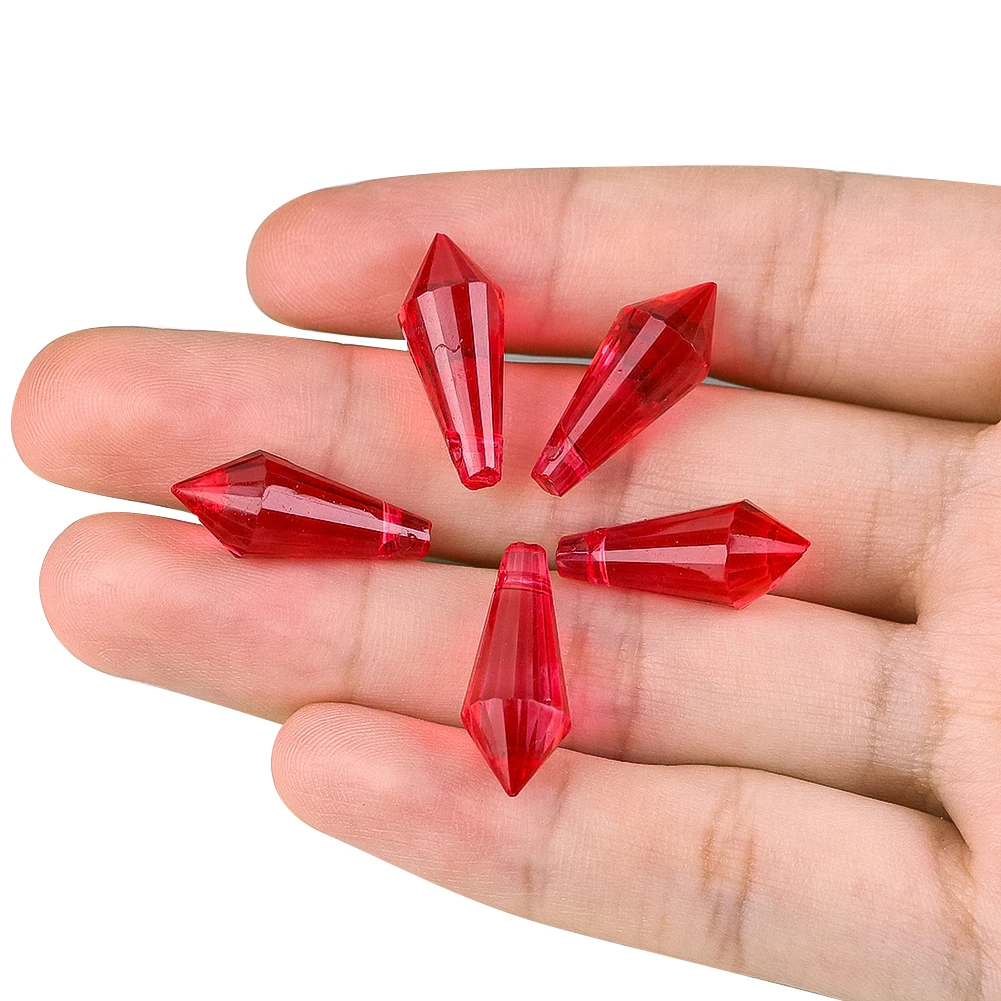 5PC 30mm Red Pointed Drop Crystal Prism Pendant Suncatcher Glass Art Faceted Chandelier Parts XMAS Tree Decor DIY Jewelry Making